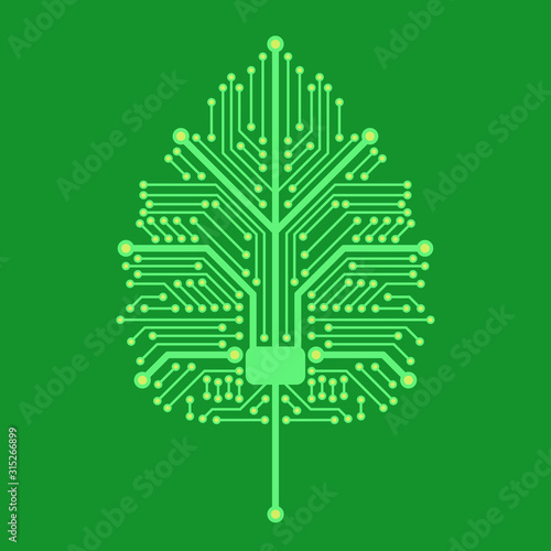 Combination concept - green tree and chip, vector illustration