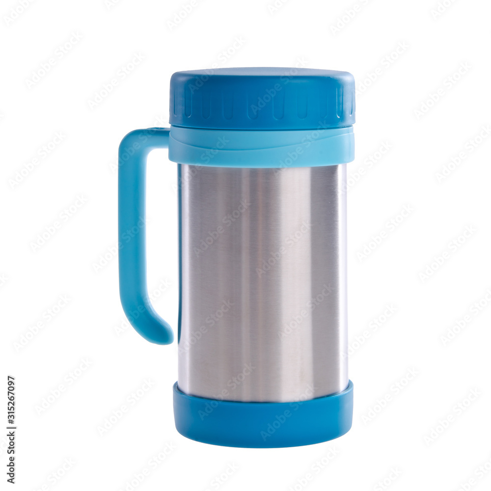 Thermo or Thermo flask from stainless steel on background new. Thermo or Thermo flask from stainless steel on background new.