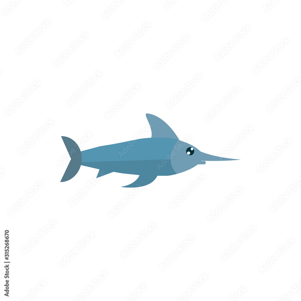 Naklejka premium marine life, swordfish cartoon sea fauna animal