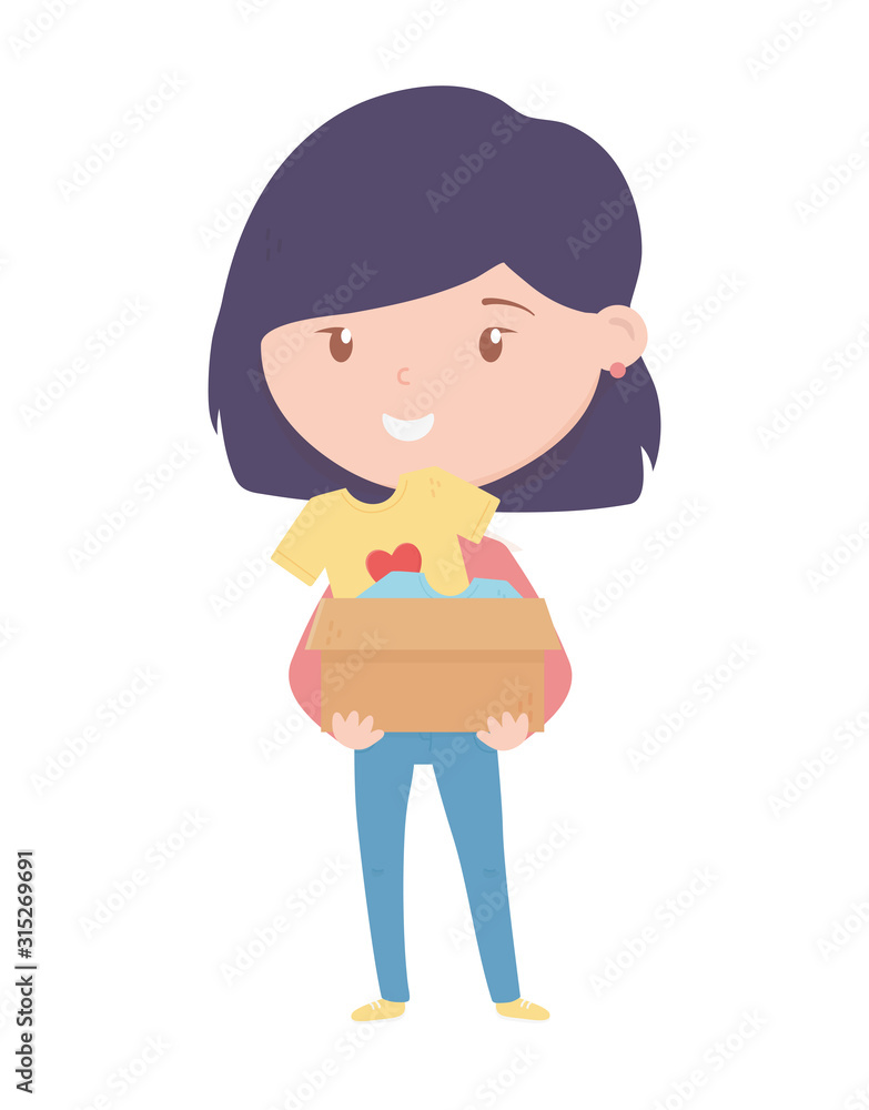 cute young woman with box clothes charity and donation cute young woman with box clothes charity and donation