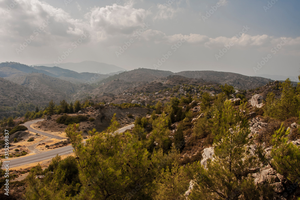 forest valley and mountains on the island of Rhodes