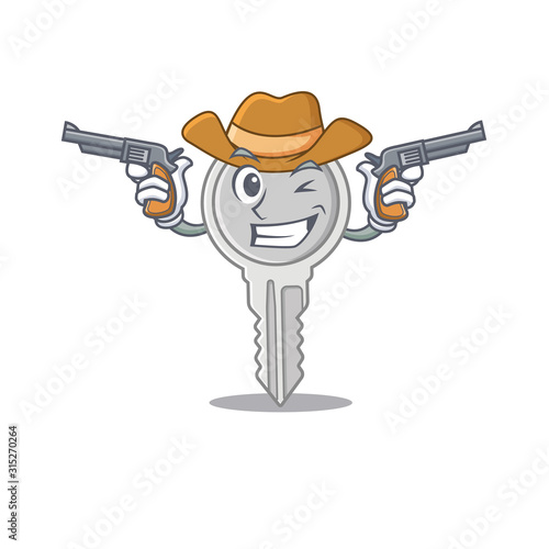 Key dressed as a Cowboy having guns photo