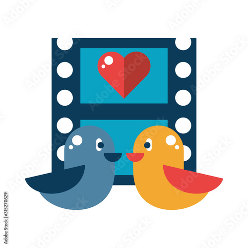 birds couple with heart love in tape record
