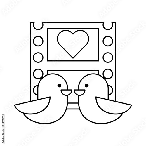 birds couple with heart love in tape record