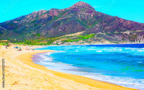 Cala Domestica beach in Buggerru resort at the Mediterranean Sea near Masua and Cagliari province in Carbonia-Iglesias, Sardinia in Italy. Landscape and scenery. photo