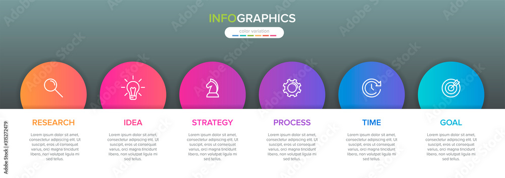 Concept of arrow business model with 6 successive steps. Six colorful graphic elements. Timeline design for brochure, presentation. Infographic design layout Concept of arrow business model with 6 successive steps. Six colorful graphic elements. Timeline design for brochure, presentation. Infographic design layout