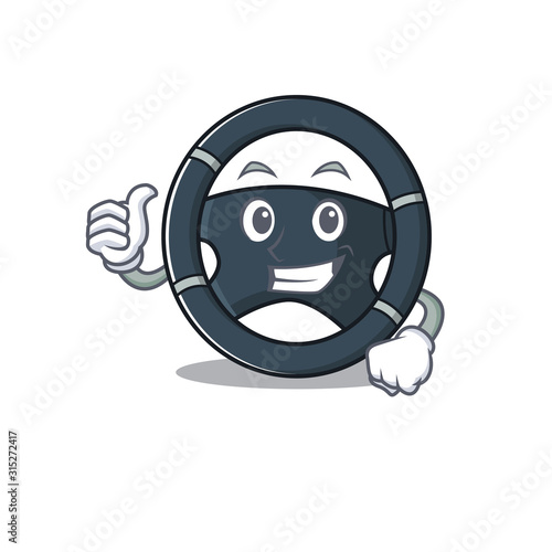 Cheerfully car steering making Thumbs up gesture