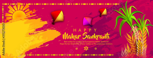 Abstract Illustration of Happy Makar Sankranti wallpaper with colorful kites for festival of India- vector background