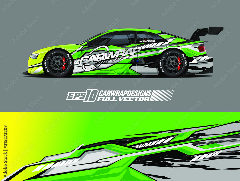 Car wrap design vector. Graphic abstract stripe racing background designs for wrap cargo van, race car, pickup truck, adventure vehicle. Eps 10