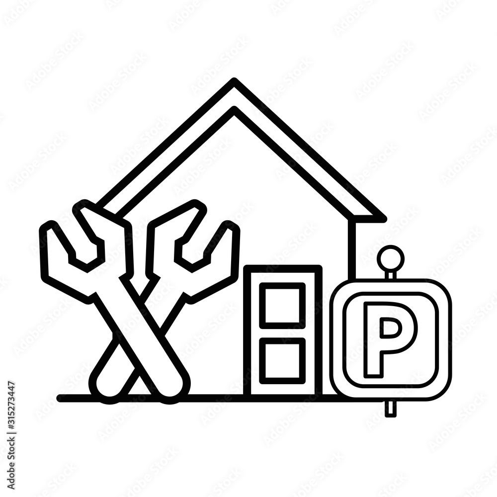 house front facade with wrench tools house front facade with wrench tools