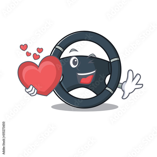 Funny Face car steering cartoon character holding a heart