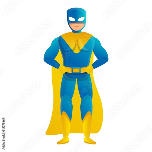 Blue yellow superhero icon. Cartoon of blue yellow superhero vector icon for web design isolated on white background