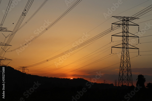 Nature and industrial innovation view while sunset