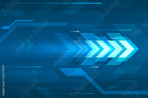 Arrow speed abstract blue background, communication data transfer technology concept.