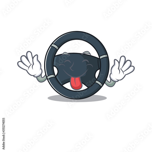 Cute car steering cartoon mascot style with Tongue out