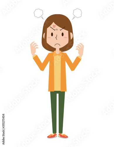 怒る　怒り　女性　ポーズ　表情