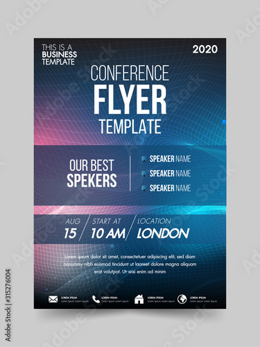 Brochure design flyer template technology conference geometric shapes design layout, annual report, magazine, poster, corporate report, banner, website.