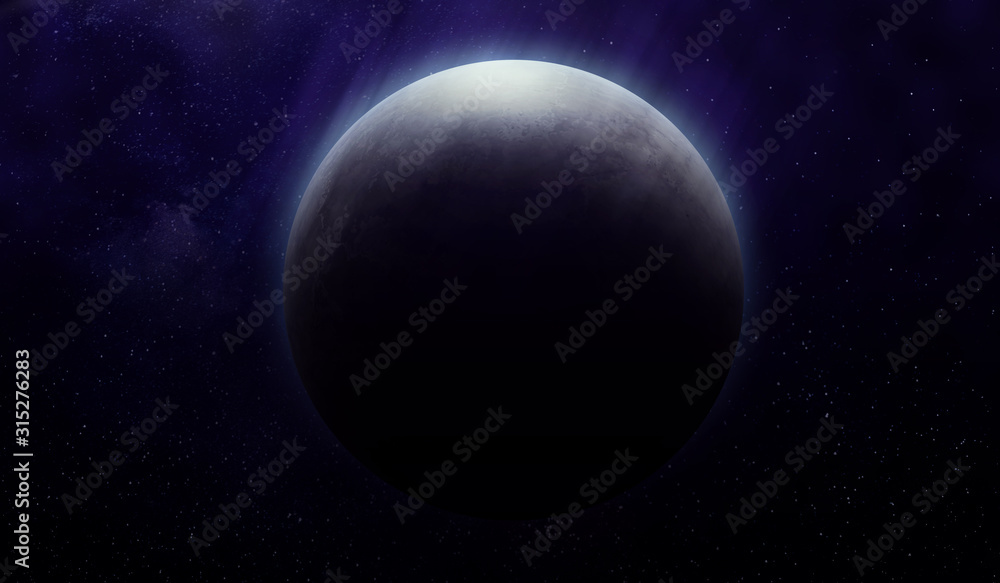 abstract space 3D illustration, moon planet in space in the soft radiance of stars