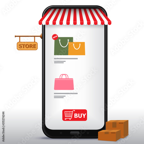 Online Shopping on Mobile Phone and Application Vector Illustration. E-Commerce and Digital Marketing Concept.