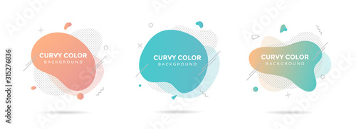 3 Modern liquid abstract element graphic gradient flat style design fluid pastel colors vector illustration set banner simple shape template for presentation, flyer, isolated on white background.