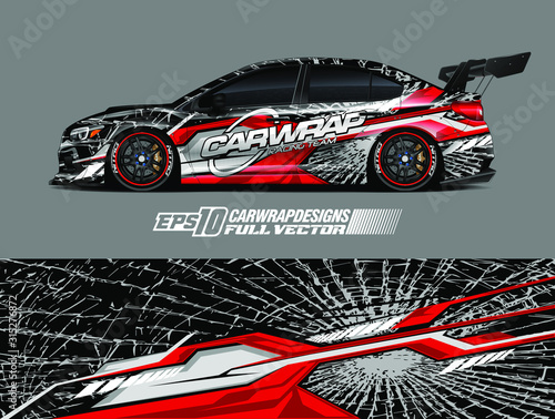 Car wrap design vector. Graphic abstract stripe racing background designs for wrap cargo van, race car, pickup truck, adventure vehicle. Eps 10