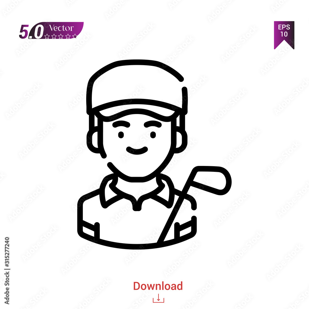 Outline golfer icon. golfer icon vector isolated on white background. Graphic design, material-design,sport-avatars icons mobile application, logo, user interface. EPS 10 format vector