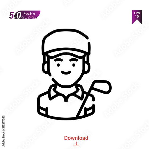 Outline golfer icon. golfer icon vector isolated on white background. Graphic design, material-design,sport-avatars icons mobile application, logo, user interface. EPS 10 format vector