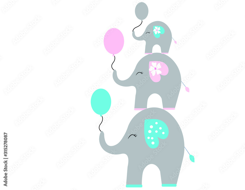 happy elephant family with balloons happy elephant family with balloons