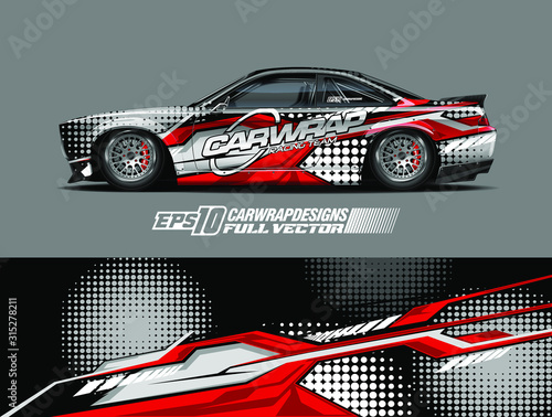 Car wrap design vector. Graphic abstract stripe racing background designs for wrap cargo van, race car, pickup truck, adventure vehicle. Eps 10