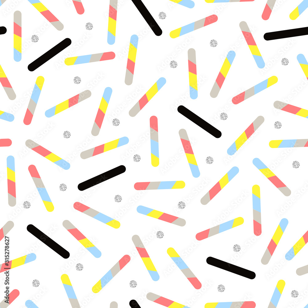 seamless confetti pattern on white background with colorful line and silver dot glitter seamless confetti pattern on white background with colorful line and silver dot glitter