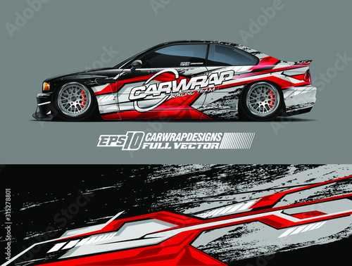 Car wrap design vector. Graphic abstract stripe racing background designs for wrap cargo van, race car, pickup truck, adventure vehicle. Eps 10