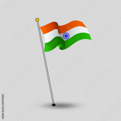 India flag with pole on white background 
