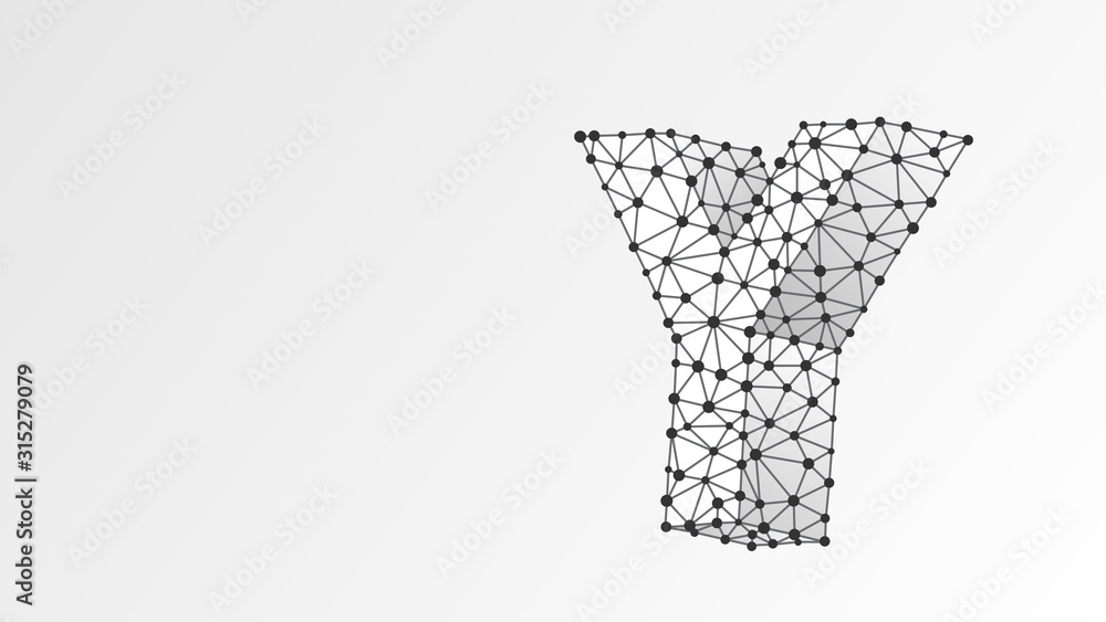 Alphabet letter Y. Abstract digital wireframe, low poly mesh, vector white origami 3d illustration. Design of an Uppercase english letter. Banner, template or a pattern. Line dot Alphabet letter Y. Abstract digital wireframe, low poly mesh, vector white origami 3d illustration. Design of an Uppercase english letter. Banner, template or a pattern. Line dot