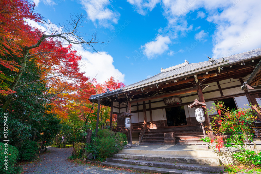 京都　常称寺の本堂と紅葉