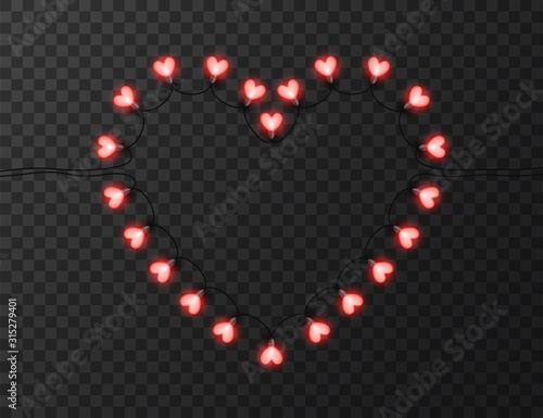 Heart shaped lights isolated on transparent background  design vector illustration