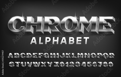 Chrome Alphabet Font 3d Metal Effect Letters And Numbers With Shadow Stock Vector Typeface For Your Typography Design Stock Vector Adobe Stock