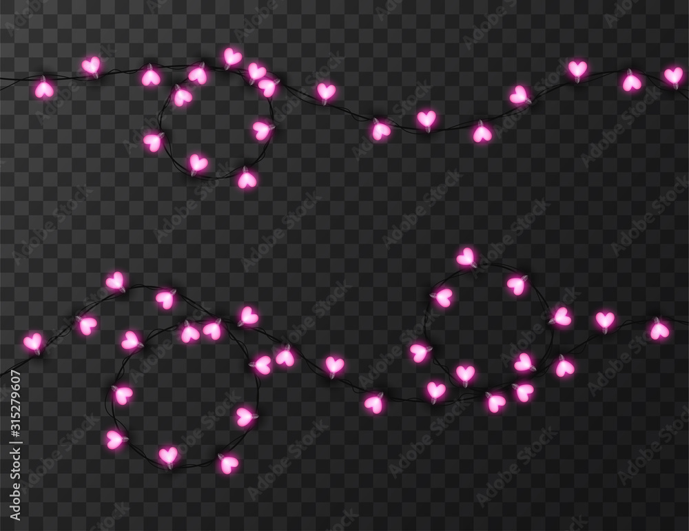 Heart shaped lights isolated on transparent background, design vector illustration Heart shaped lights isolated on transparent background, design vector illustration
