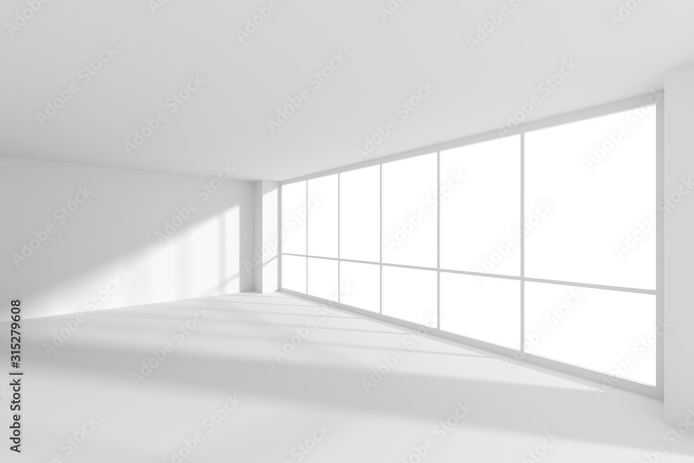 Empty white office business room with sun light from large windows Empty white office business room with sun light from large windows