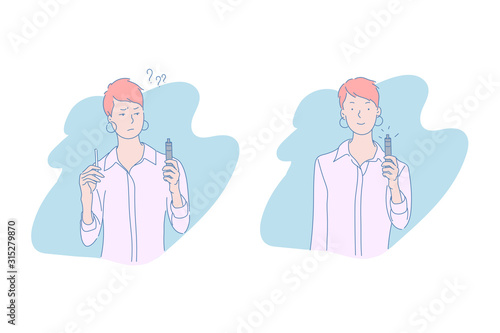 Woman with tobacco and electronic cigarette concept