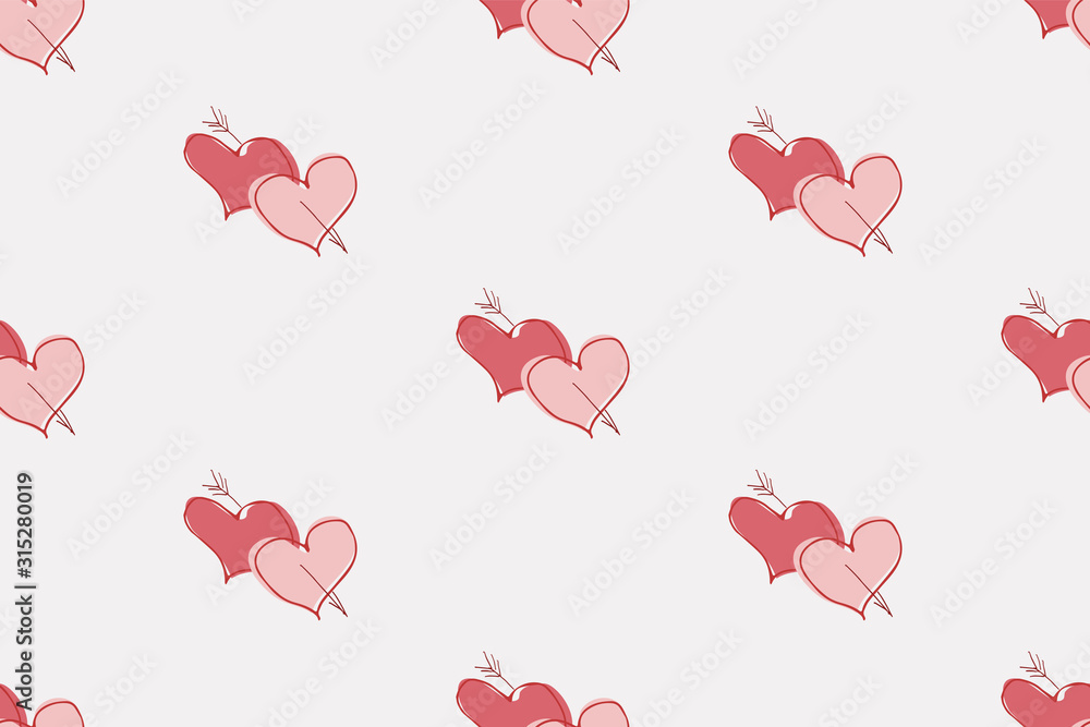 Red and pink hearts background. Valentines Day seamless pattern.