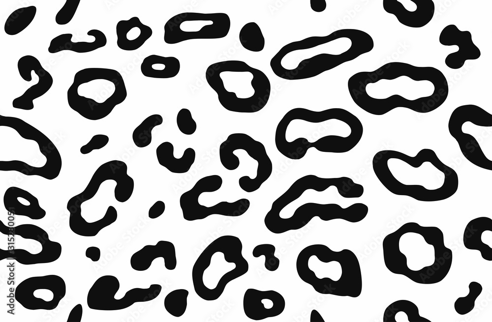 Leopard pattern. Trendy seamless vector print. Animal texture. Black spots on white background. Cheetah skin imitation for painted on clothes or fabric.