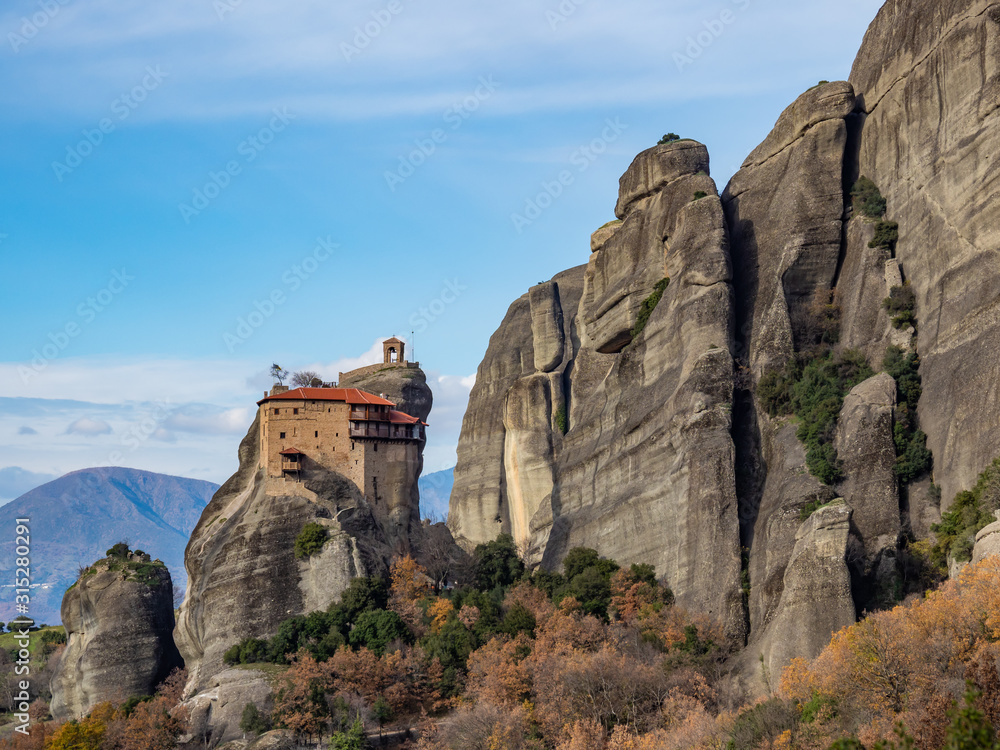 The Monastery of Meteora  Greece. sandstone rock formations.