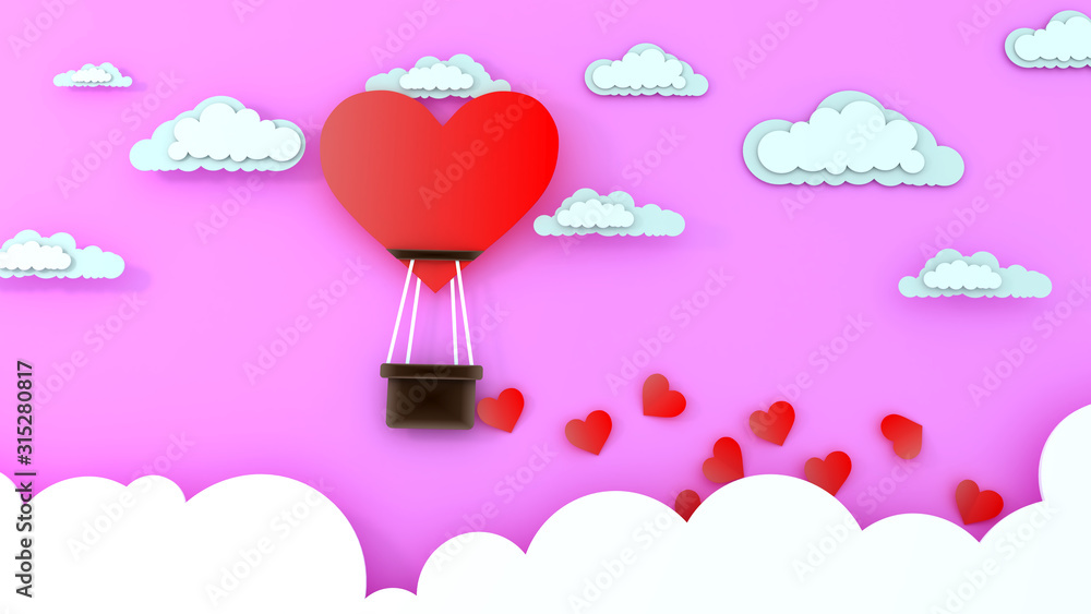 large heart-shaped balloon gives many small hearts. Happy Valentine's Day