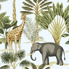 Sierkussen Tropische print patronen Vintage safari dieren blauwe jungle  © good_mood