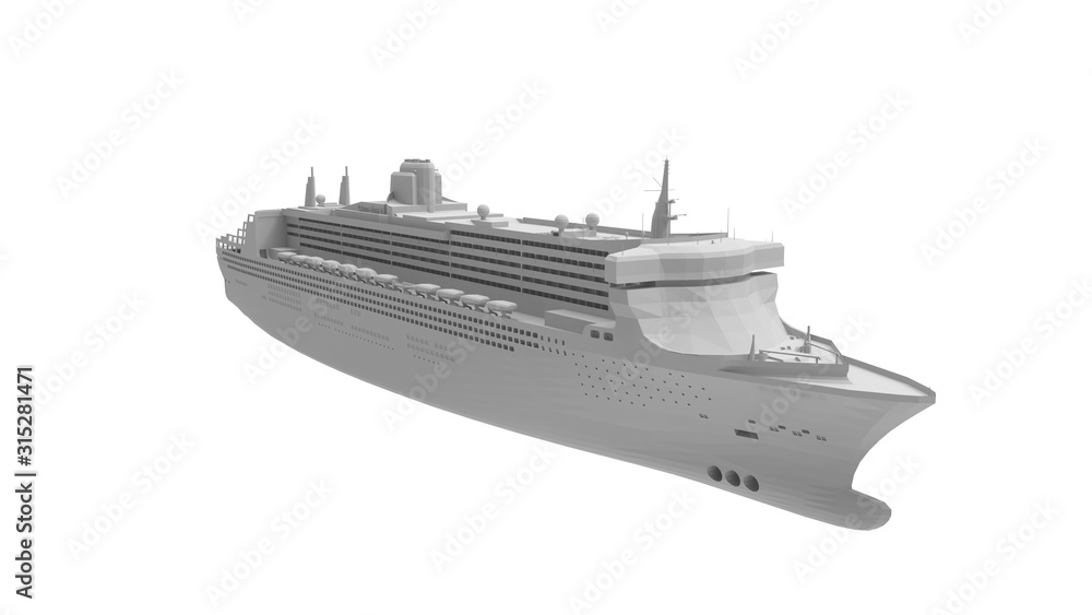 3d rendering of a cruise ship isolated on white background