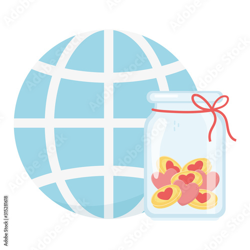 world and jar glass hearts love charity and donation