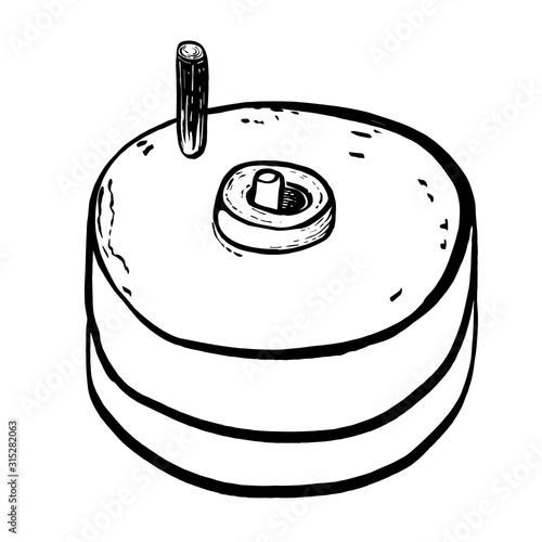 Hand millstones for grain with handle holder. Vintage. Hand realistic drawing.