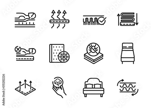 mattress comfortable soft textile icons set linear design