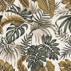 Wandcirkels Botanische print patronen Vintage palmbladeren op grijze achtergrond  © good_mood