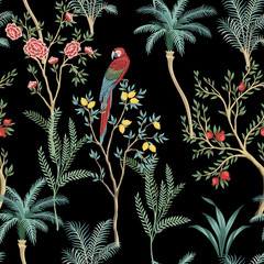 Handdoek met foto Papegaai patronen Chinoiserie citroenboom met ara papegaai  © good_mood